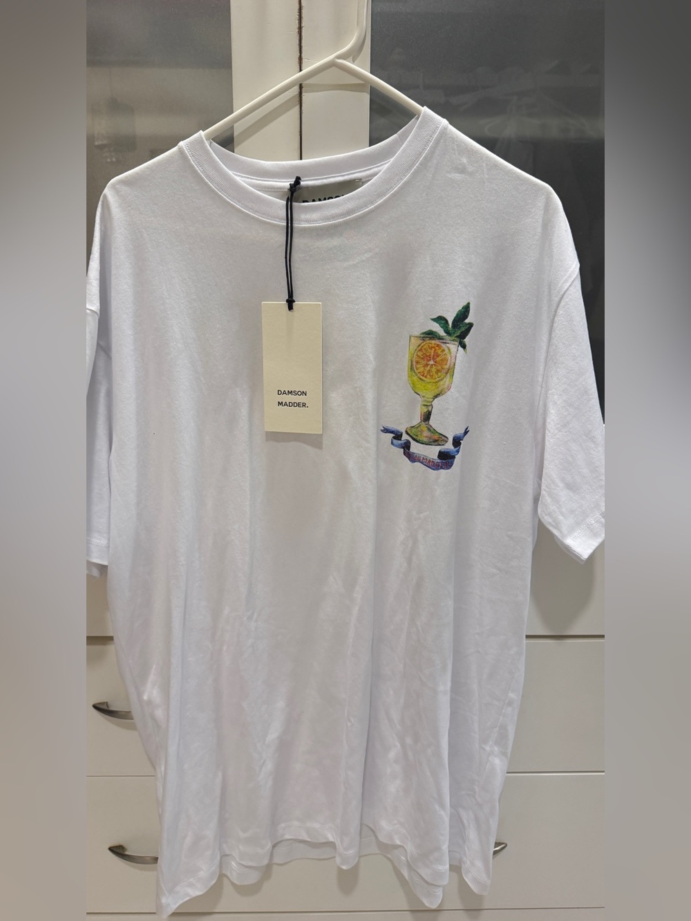 Damson Madder White Graphic Crew Tee with Citrus Goblet
